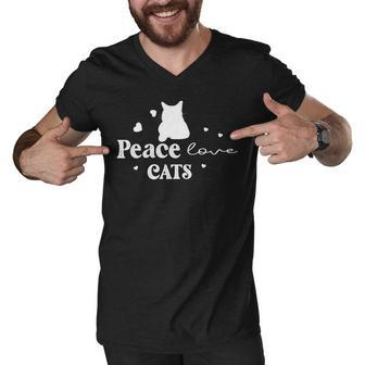Peace Love Cats Animal Lover Cat Lover Men V-Neck Tshirt - Monsterry