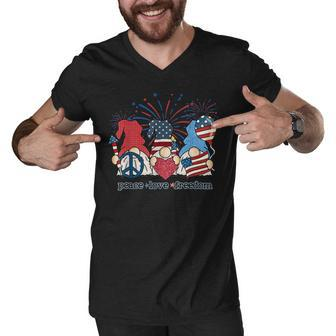 Peace Love Freedom Fireworks Gnomes 4Th Of July America Men V-Neck Tshirt - Seseable