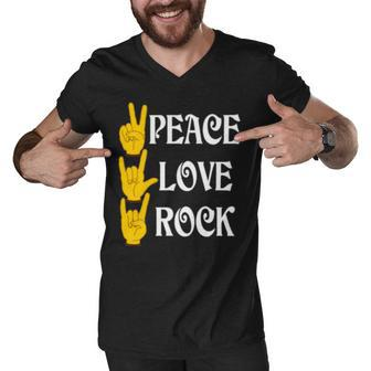 Peace Love Rock V3 Men V-Neck Tshirt - Monsterry