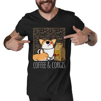 Pembroke Welsh Corgi Dog Coffee Lover Caffeine Corgi Mom Dad V2 Men V-Neck Tshirt - Monsterry CA