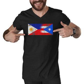 Philippines And Puerto Rican Flag Men V-Neck Tshirt | Mazezy