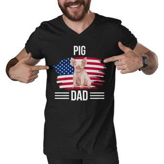 Piglet Us Flag 4Th Of July Fathers Day Pig Dad Men V-Neck Tshirt - Seseable