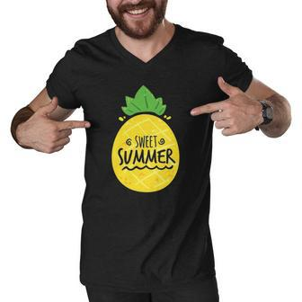 Pineapple Summer Funny Sweet Summer Hello Break Vacation Men V-Neck Tshirt | Mazezy