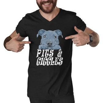Pitbull Pibble Mom Dad Pits And Giggles Gift Men V-Neck Tshirt - Seseable