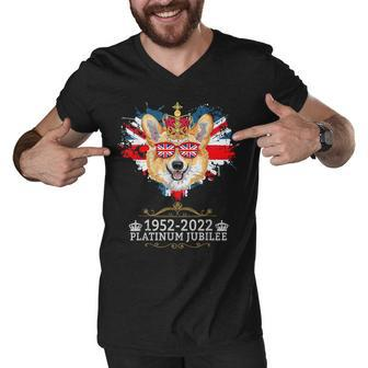 Platinum Jubilee 2022 Union Jack For Kids & Jubilee Corgi Men V-Neck Tshirt | Mazezy