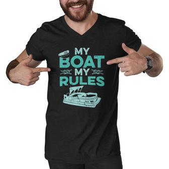 Pontoon Boat Captain My Boat My Rules Fathers Day Gift Men V-Neck Tshirt | Mazezy