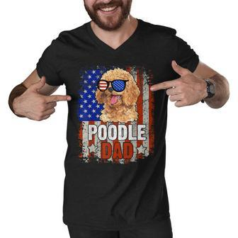 Poodle Dad 4Th Of July American Flag Glasses Dog Men Boy Men V-Neck Tshirt - Seseable