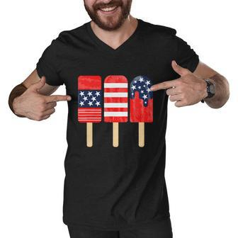 Popsicle Red White Blue American Flag 4Th Of July Independence Day Men V-Neck Tshirt - Monsterry