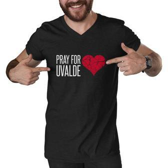 Pray For Uvalde Texas Broken Red Heart Men V-Neck Tshirt | Mazezy