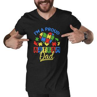 Proud Autism Dad Awareness Father Day Autistic Son Daughter Men V-Neck Tshirt | Mazezy