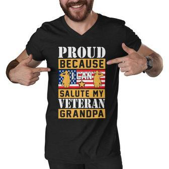 Proud Because I Can Salute My Veteran Grandpa Men V-Neck Tshirt - Monsterry UK