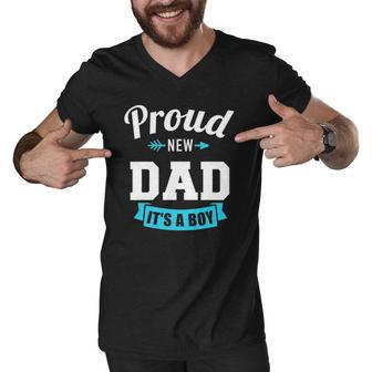 Proud New Dad Its A Boy Gender Reveal Party Men V-Neck Tshirt | Mazezy