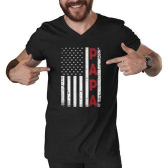 Proud Papa Usa Flag Fathers Day Tee Gifts From Grandchildren Men V-Neck Tshirt | Mazezy