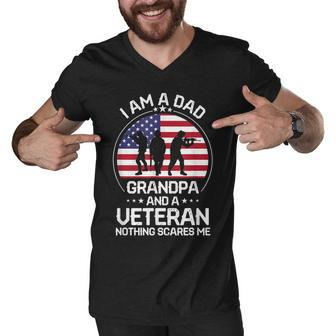 Proud Veteran Dad Grandpa American Flag Patriot 4Th Of July Men V-Neck Tshirt - Seseable