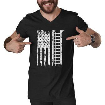 Railroad Spike American Flag Train Gift For Railway Workers Men V-Neck Tshirt | Mazezy