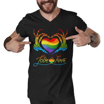 Rainbow Heart Skeleton Love Is Love Lgbt Gay Lesbian Pride Men V-Neck Tshirt | Mazezy