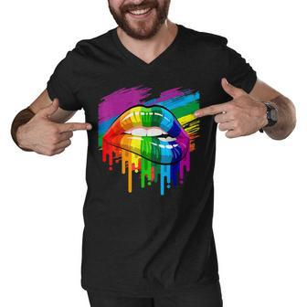 Rainbow Lips Lgbt Pride Month Rainbow Flag Men V-Neck Tshirt | Mazezy
