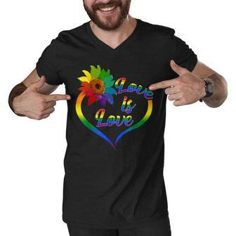 Rainbow Sunflower Love Is Love Lgbt Gay Lesbian Pride V2 Men V-Neck Tshirt | Mazezy AU