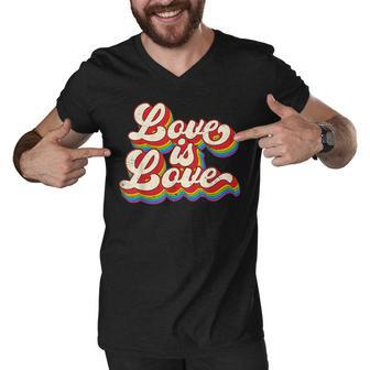 Rainbow Vintage Love Is Love Lgbt Gay Lesbian Pride Men V-Neck Tshirt | Mazezy CA