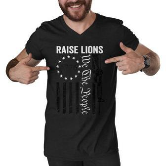 Raise Lions - Usa Patriotic Parenting Pro Guns Ar15 Gun Flag Men V-Neck Tshirt - Seseable