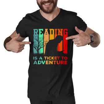 Reading Is A Ticket To Adventure Men V-Neck Tshirt - Monsterry