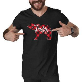Red Buffalo Plaid Daddy Bear Matching Family Christmas Pj Men V-Neck Tshirt | Mazezy