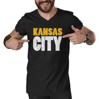 Red Kansas City Nation Fun Bold Kc Vintage Varsity Kc Red Men V-Neck Tshirt | Mazezy
