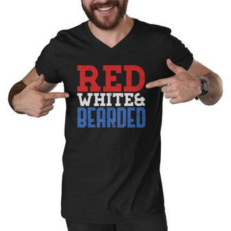 Red White And Bearded Funny 4Th Of July Pride Patriot Men Men V-Neck Tshirt | Mazezy