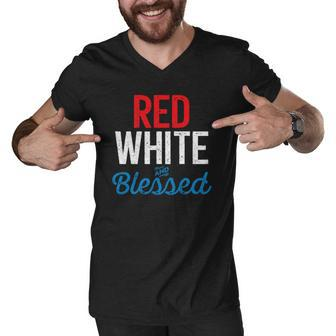 Red White And Blessed Independence Day 4Th Of July Patriotic Men V-Neck Tshirt | Mazezy