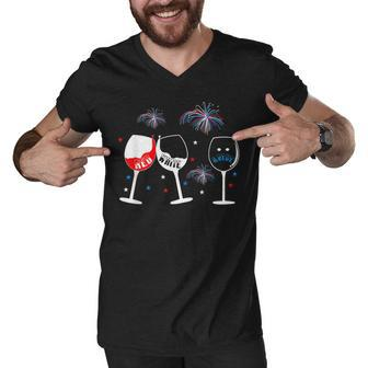 Red White And Blue Funny Wine Glass For 4Th Of July Men V-Neck Tshirt - Seseable