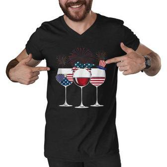 Red White And Blue Wine Glass 4Th Of July Men V-Neck Tshirt - Seseable
