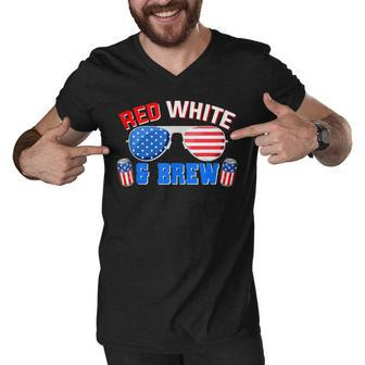 Red White And Brew 4Th Of July Funny Drinking Sunglasses Men V-Neck Tshirt - Seseable