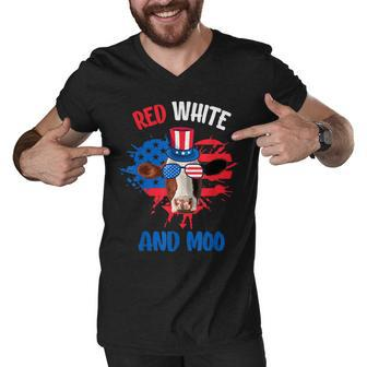 Red White And Moo Patriotic Cow Farmer 4Th Of July Men V-Neck Tshirt | Mazezy