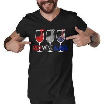 Red Wine & Blue 4Th Of July Wine Red White Blue Wine Glasses V8 Men V-Neck Tshirt - Seseable