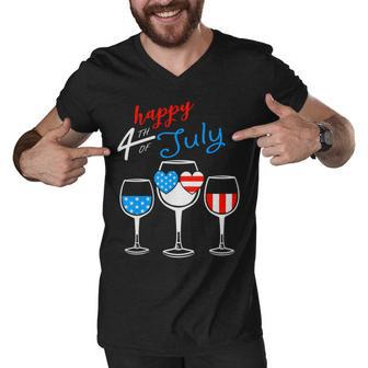 Red Wine Blue 4Th Of July Wine Red White Blue Wine Glasses V4 Men V-Neck Tshirt | Favorety