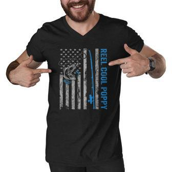 Reel Cool Poppy Fathers Day American Flag Fishing Men V-Neck Tshirt | Mazezy