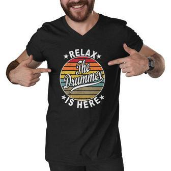 Relax The Drummer Is Here Drummers Men V-Neck Tshirt | Mazezy