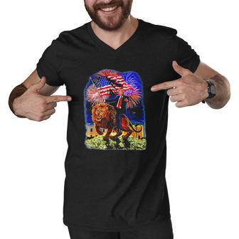 Republican President Donald Trump Riding War Lion Men V-Neck Tshirt | Mazezy