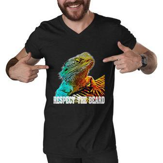 Respect The Beard Funny Bearded Dragon Men V-Neck Tshirt - Monsterry DE