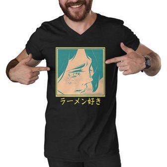 Retro 90S Japanese Aesthetic Waifu Anime Graphic Men V-Neck Tshirt | Mazezy