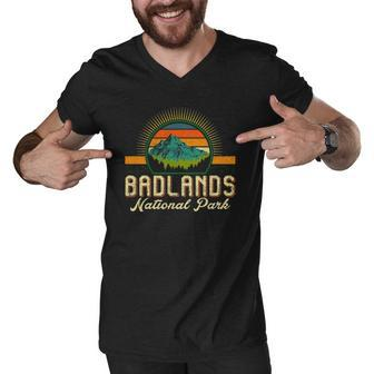 Retro Badlands National Park Moutains Camping Hiking Outdoor Men V-Neck Tshirt | Mazezy