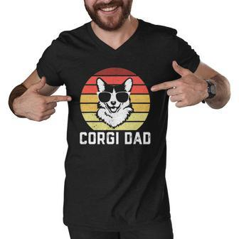 Retro Corgi Dad Funny Pembroke Welsh Corgi Dog Dad Men V-Neck Tshirt | Mazezy