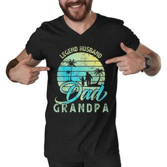Retro Fathers Day Dad The Legend Husband Dad Grandpa Men V-Neck Tshirt - Seseable