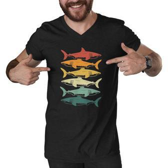 Retro Sharks For Shark Lover Men V-Neck Tshirt | Mazezy