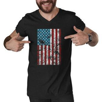 Retro Style 4Th July Usa Patriotic Distressed America Flag Men V-Neck Tshirt | Mazezy