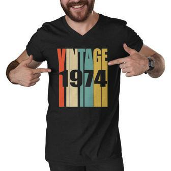 Retro Vintage 1974 48 Yrs Old Bday 1974 48Th Birthday Men V-Neck Tshirt | Mazezy