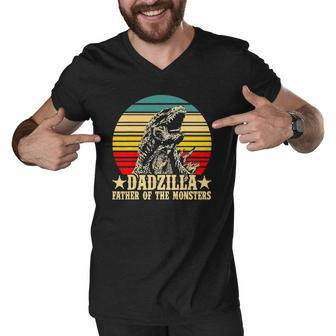 Retro Vintage Dadzilla Father Of The Monsters Men V-Neck Tshirt | Mazezy