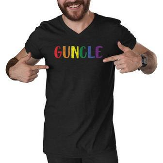 Retro Vintage Guncle Pride Uncle Gay Family Matching Lgbtq Men V-Neck Tshirt | Mazezy
