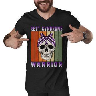 Rett Syndrome Warrior Skull Women Vintage Purple Ribbon Rett Syndrome Rett Syndrome Awareness Men V-Neck Tshirt | Favorety UK