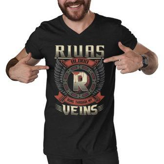 Rivas Blood Run Through My Veins Name Men V-Neck Tshirt - Seseable